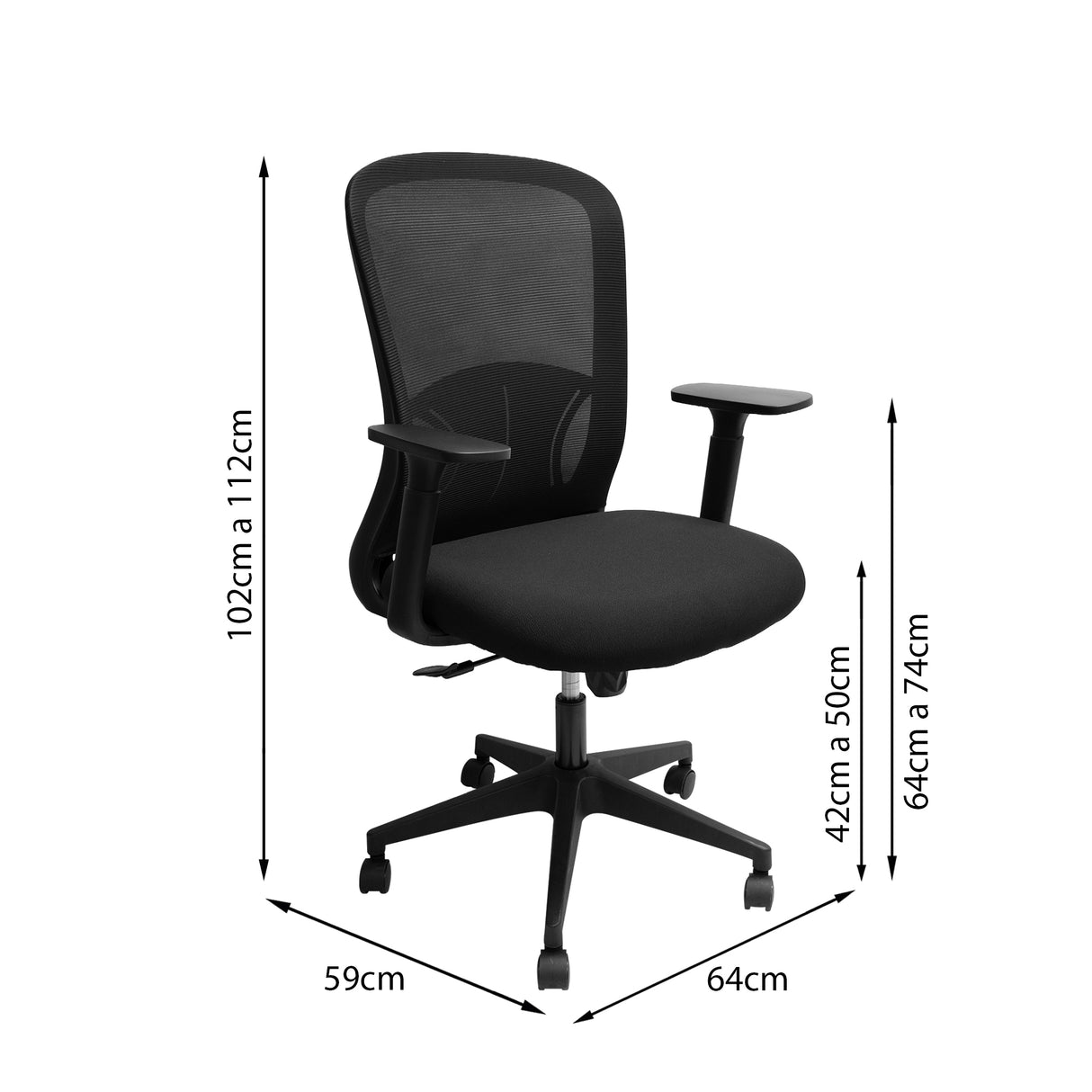 Silla de oficina Beijin Negro 64x112cm Giratoria con Apoya Brazos Espaladar Reclinable y Soporte Lumbar