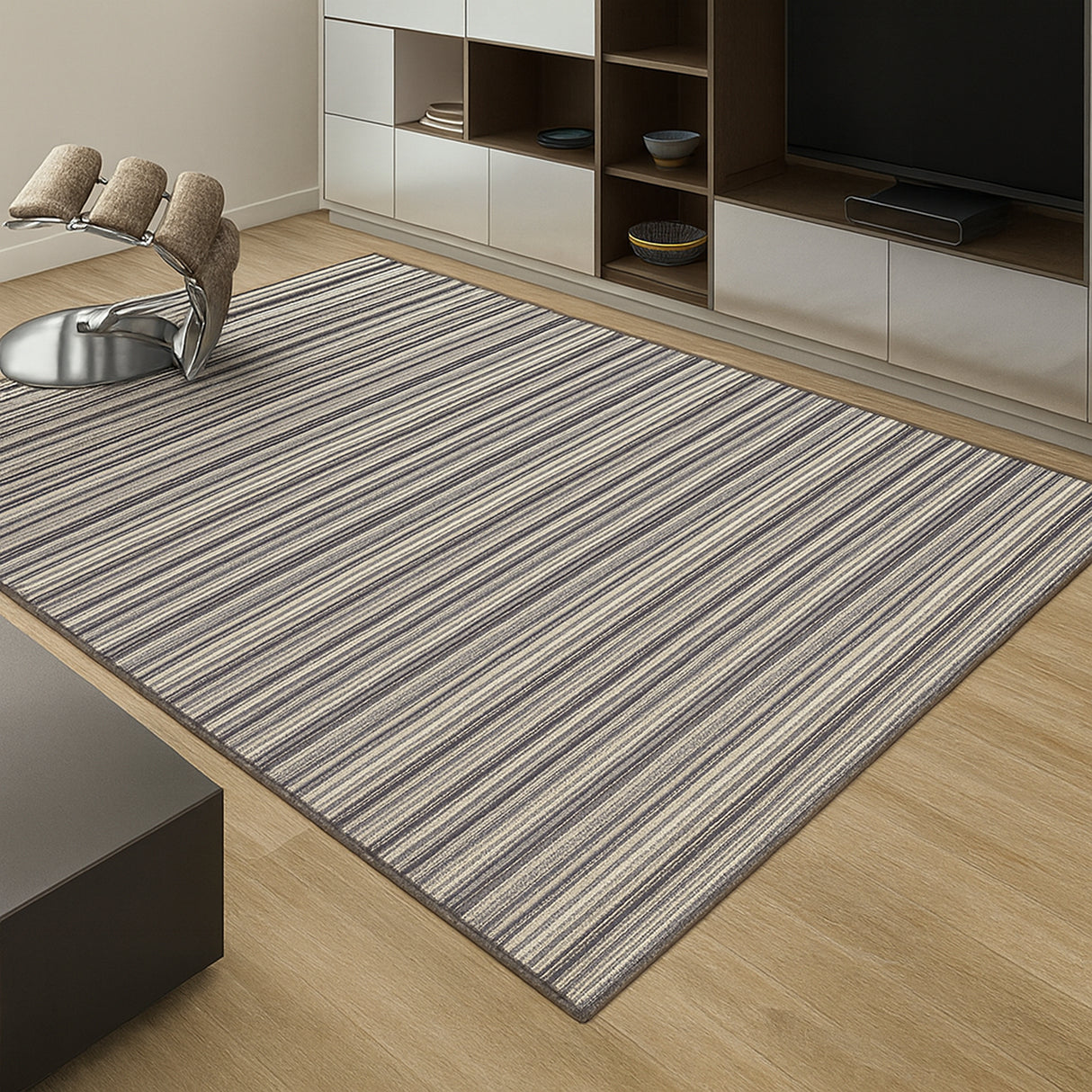 Alfombra Newark Negro y Multicolor 150x200cm Rectangular Suave para Sala De Estar de Lineas