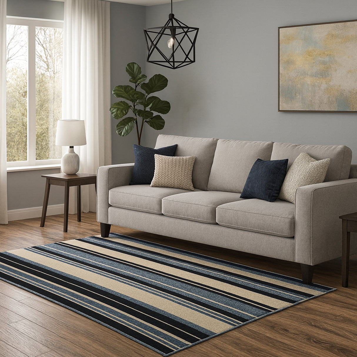 Alfombra Newark Azul 150x100cm Rectangular Suave para Sala De Estar de Lineas