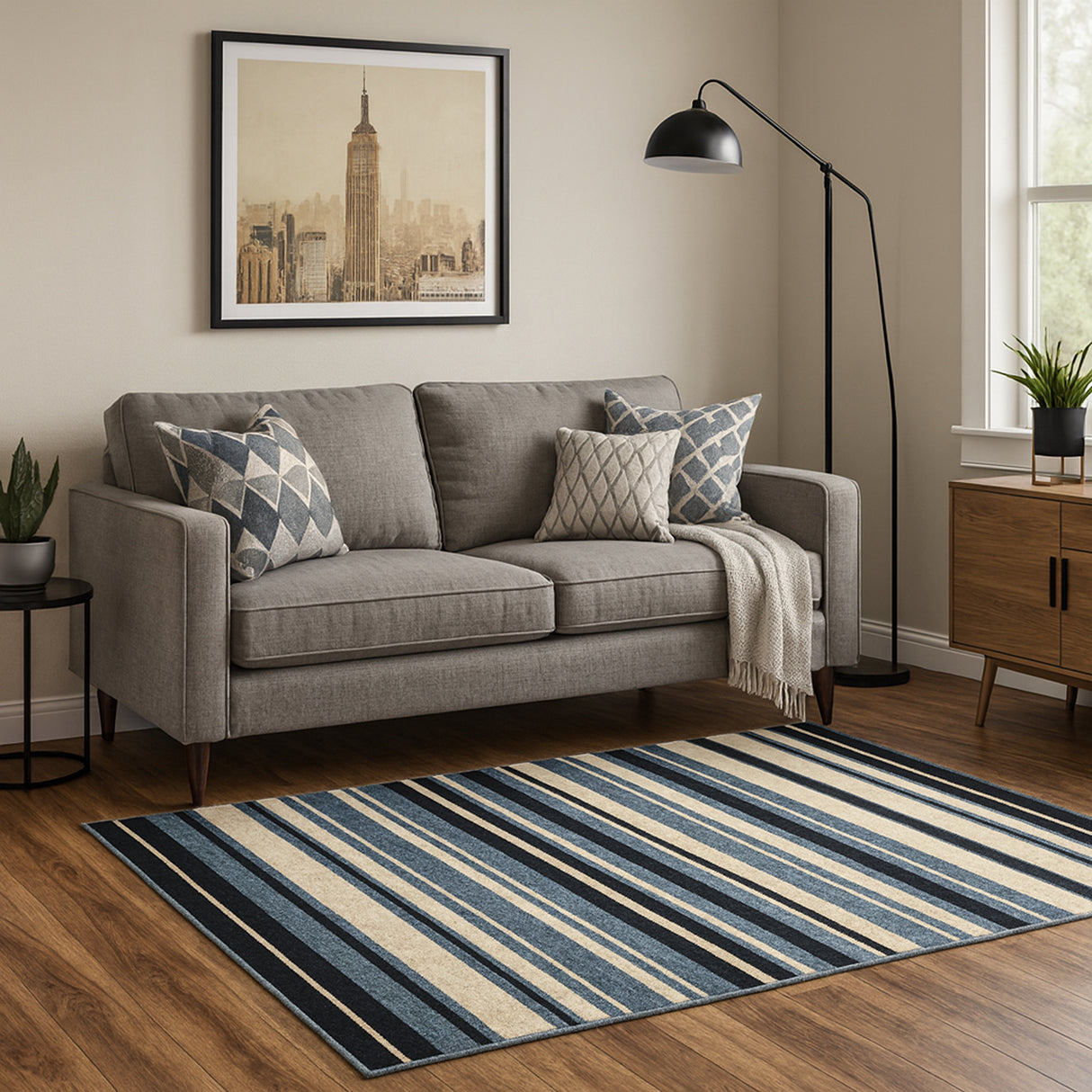 Alfombra Newark Azul 150x100cm Rectangular Suave para Sala De Estar de Lineas