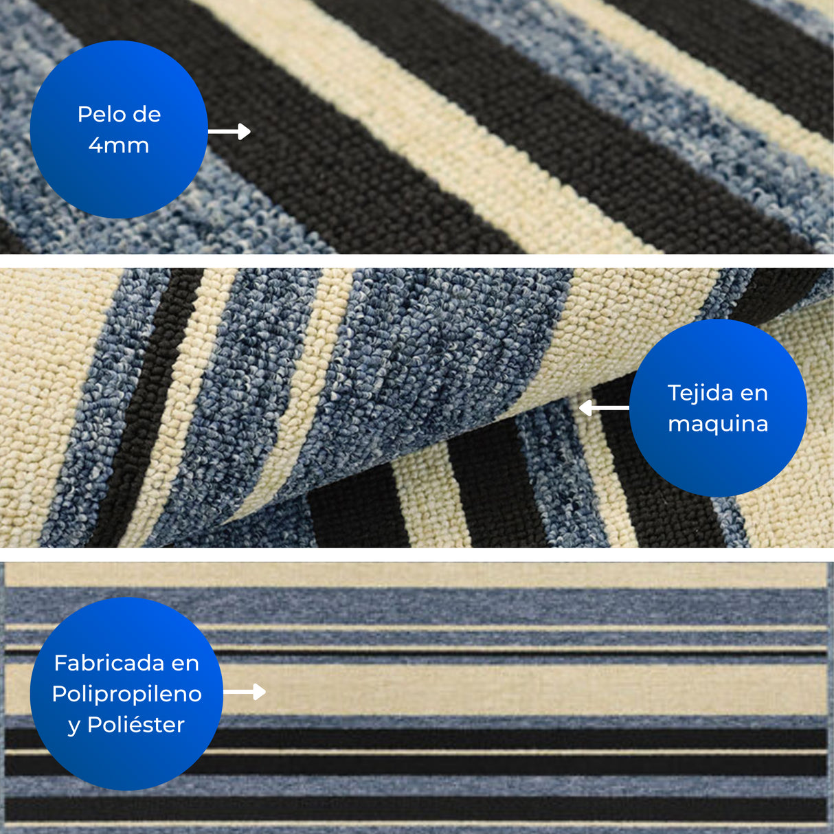 Alfombra Newark Azul 150x100cm Rectangular Suave para Sala De Estar de Lineas