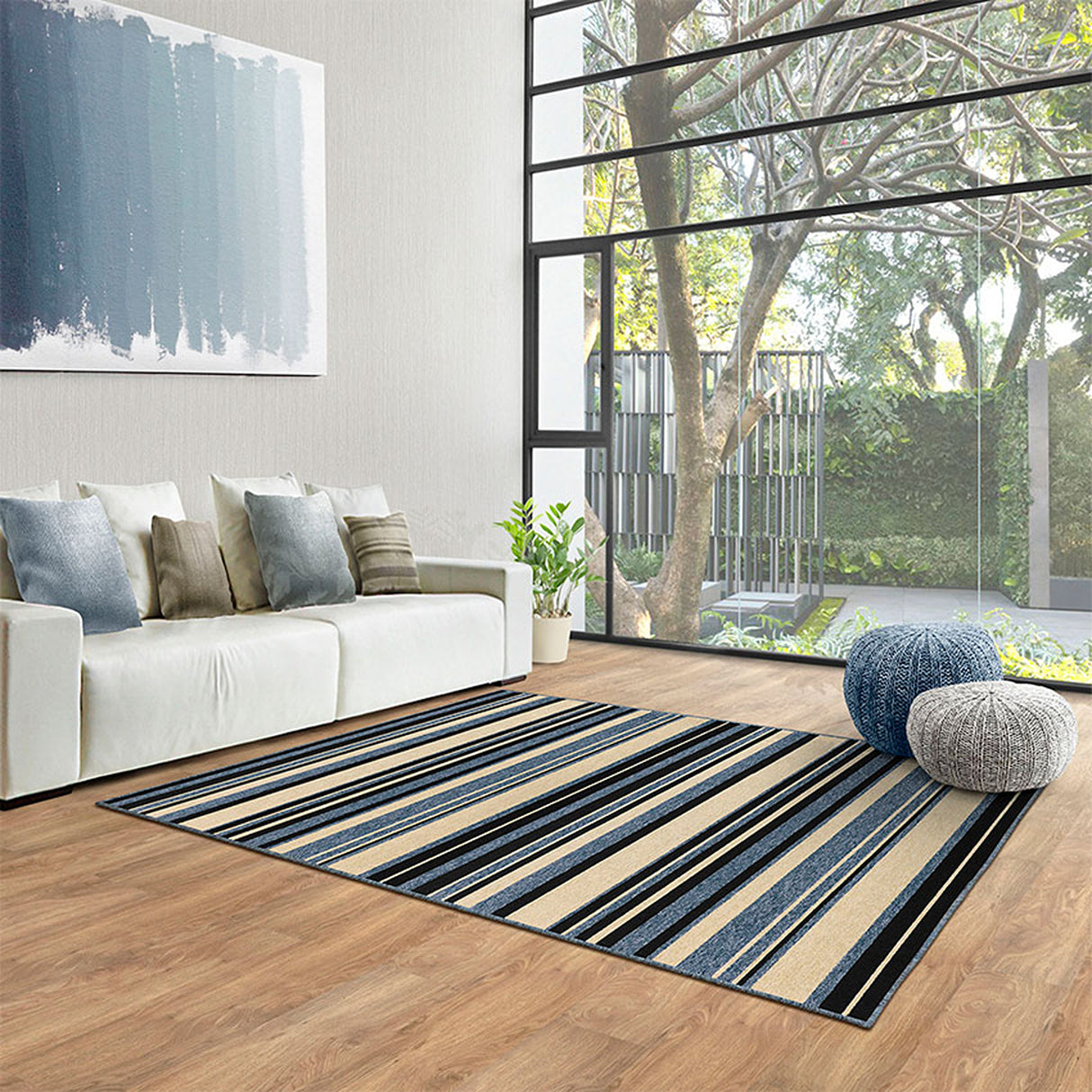 Alfombra Newark Azul 150x200cm Rectangular Suave para Sala De Estar de Lineas