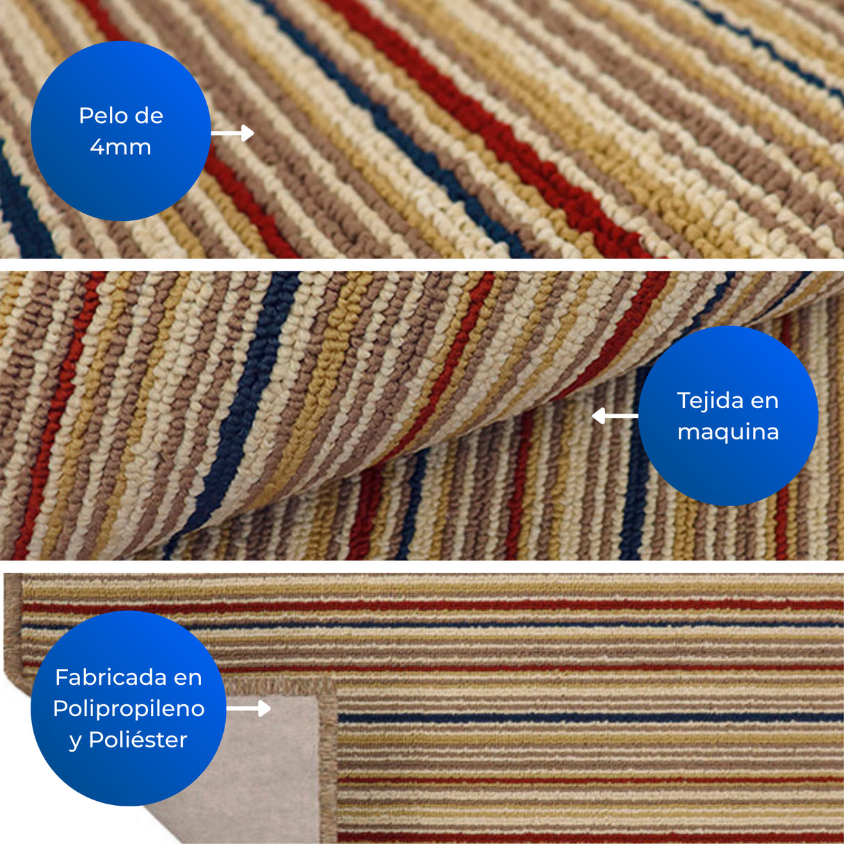 Alfombra Newark Multicolor 250x200cm Rectangular Suave para Sala De Estar de Lineas