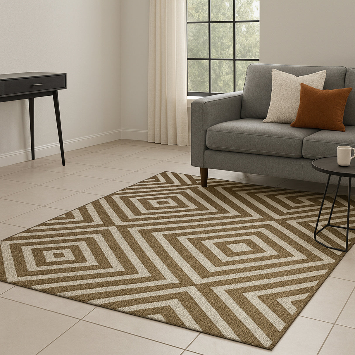 Alfombra Dover Café Oscuro y Cafe Claro 150x100cm Rectangular Suave para Sala De Estar de Rombos