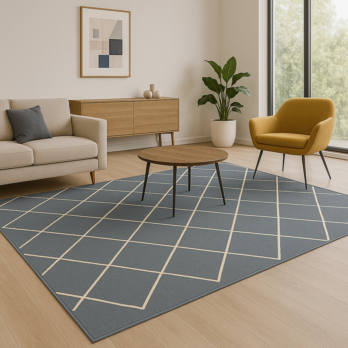 Alfombra Maryland Azul Grisaceo 200x150cm Rectangular Suave para Sala De Estar de Rombos