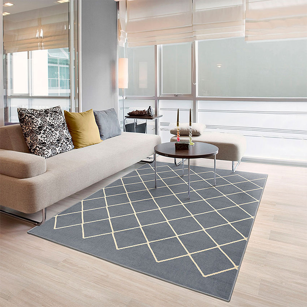 Alfombra Maryland Azul Grisaceo 200x150cm Rectangular Suave para Sala De Estar de Rombos