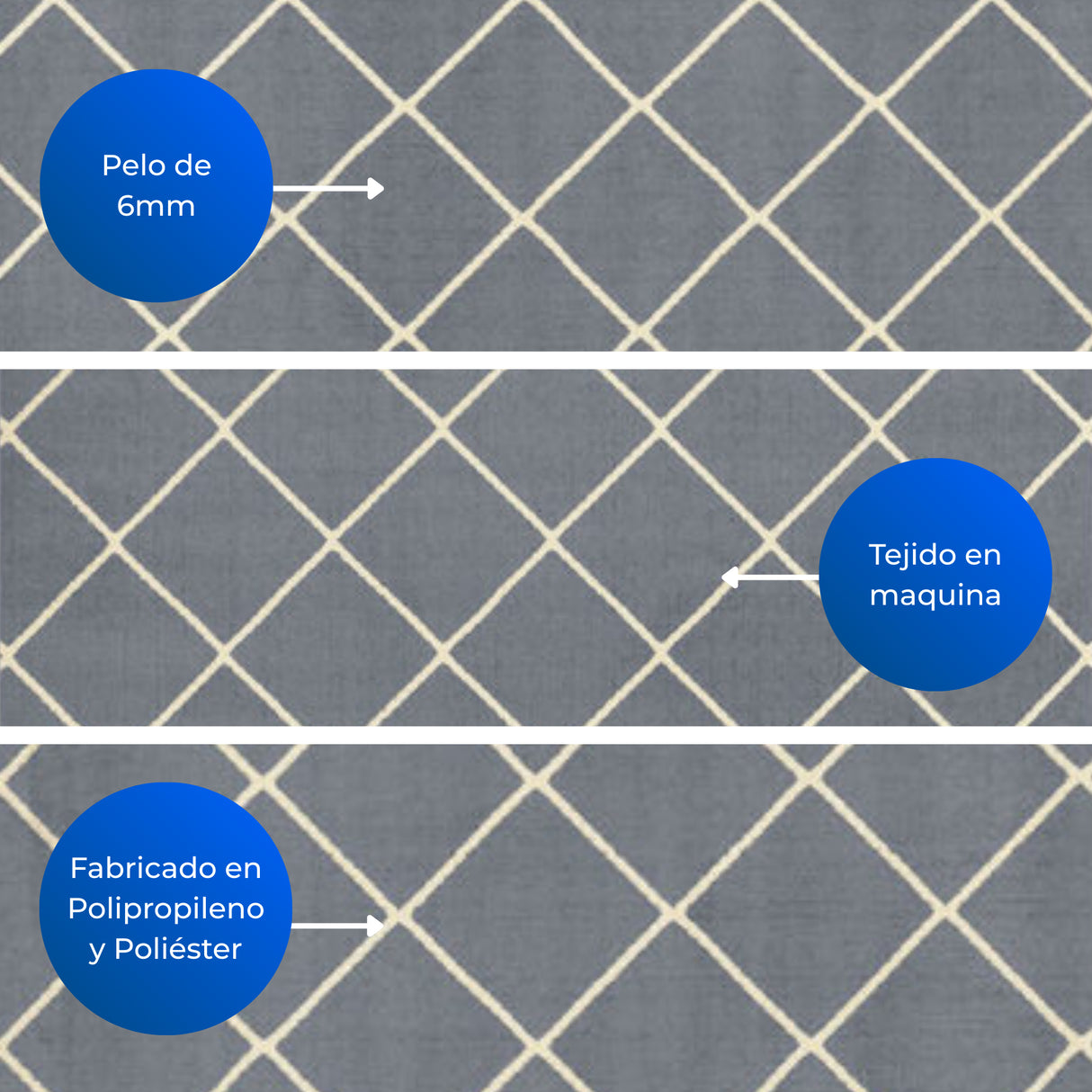 Alfombra Maryland Azul Grisaceo 200x150cm Rectangular Suave para Sala De Estar de Rombos