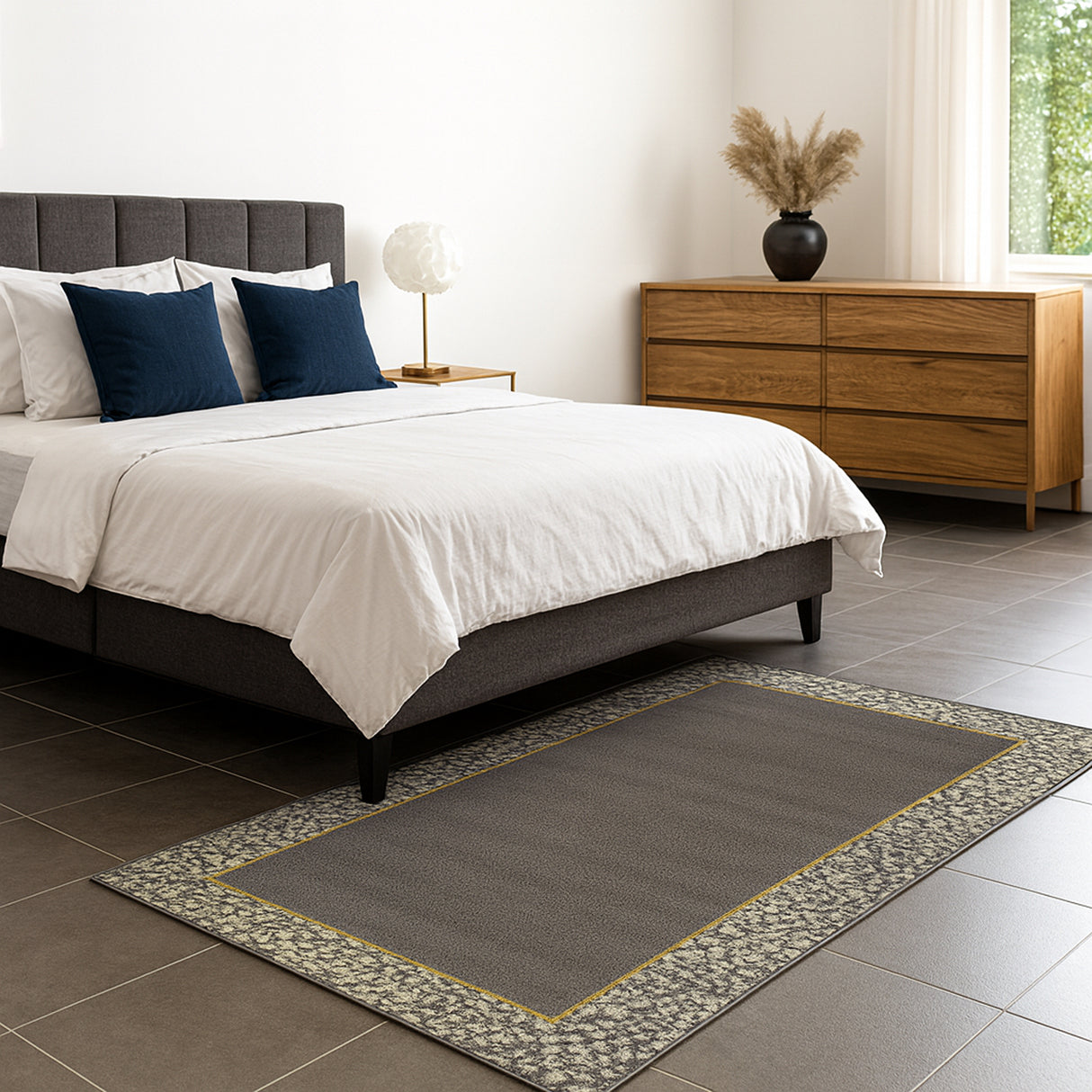 Alfombra Oregon Gris Oscuro y Amarillo 150x100cm Rectangular Suave para Dormitorio de Rectangulos