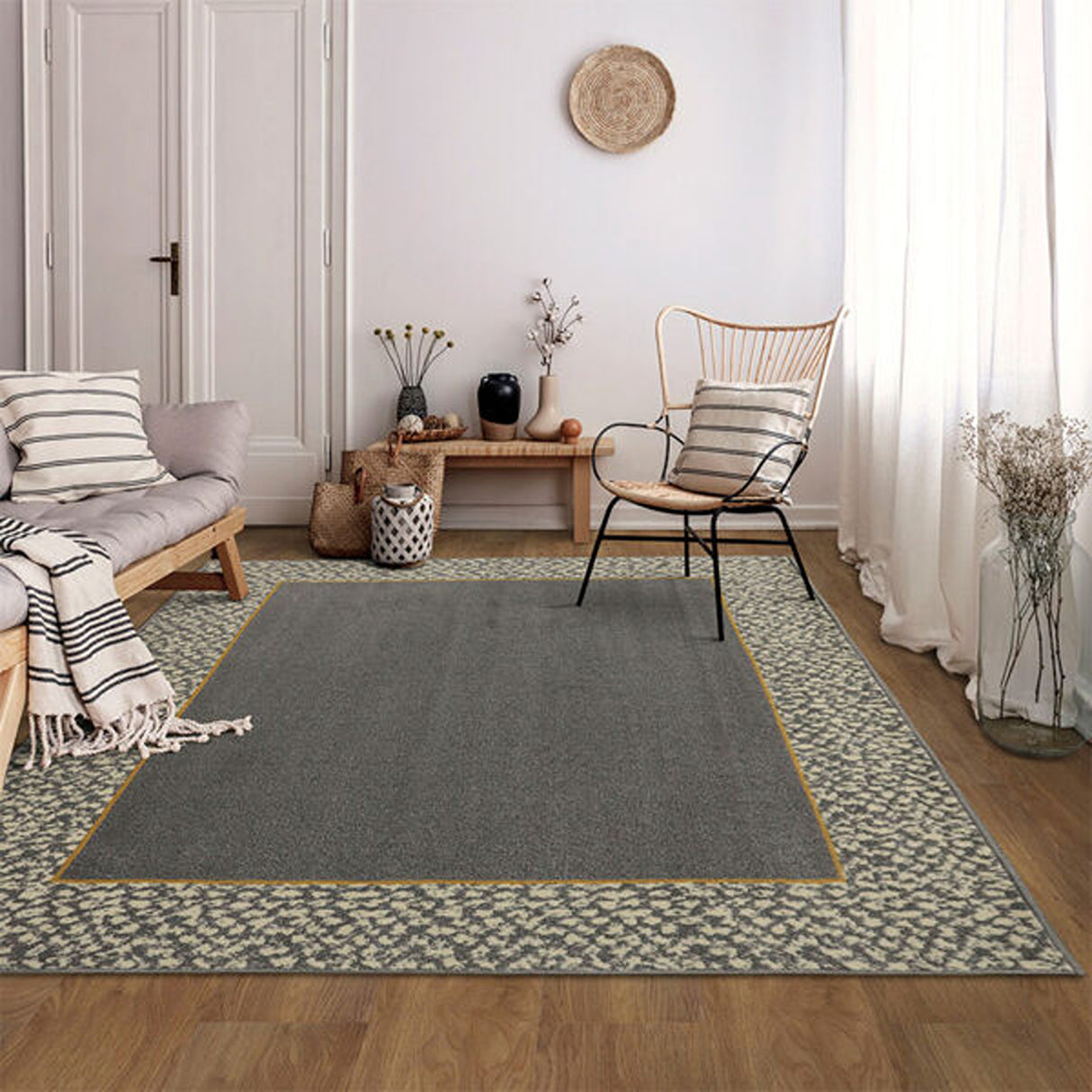 Alfombra Oregon Gris Oscuro y Amarillo 200x150cm Rectangular Suave para Dormitorio de Rectangulos