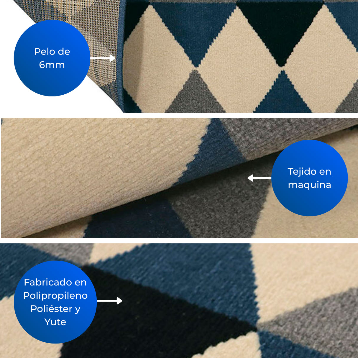 Alfombra Oregon Azul y Negro 100x50cm Rectangular Suave para Banho de Rombos