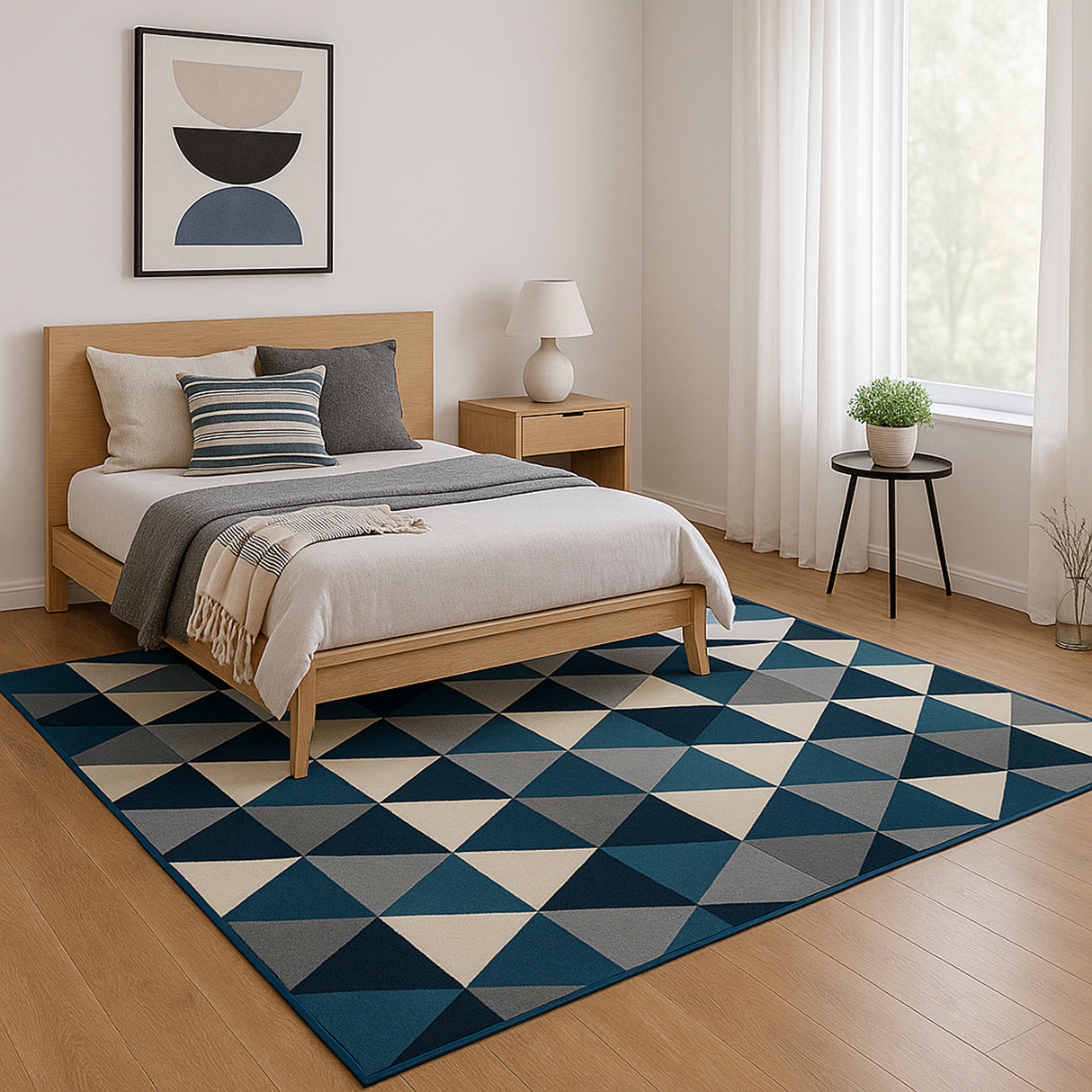 Alfombra Oregon Azul y Negro 250x200cm Rectangular Suave para Dormitorio de Rombos