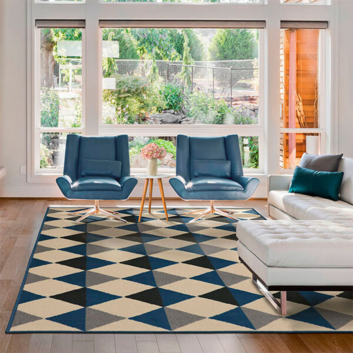 Alfombra Oregon Azul y Negro 250x200cm Rectangular Suave para Dormitorio de Rombos