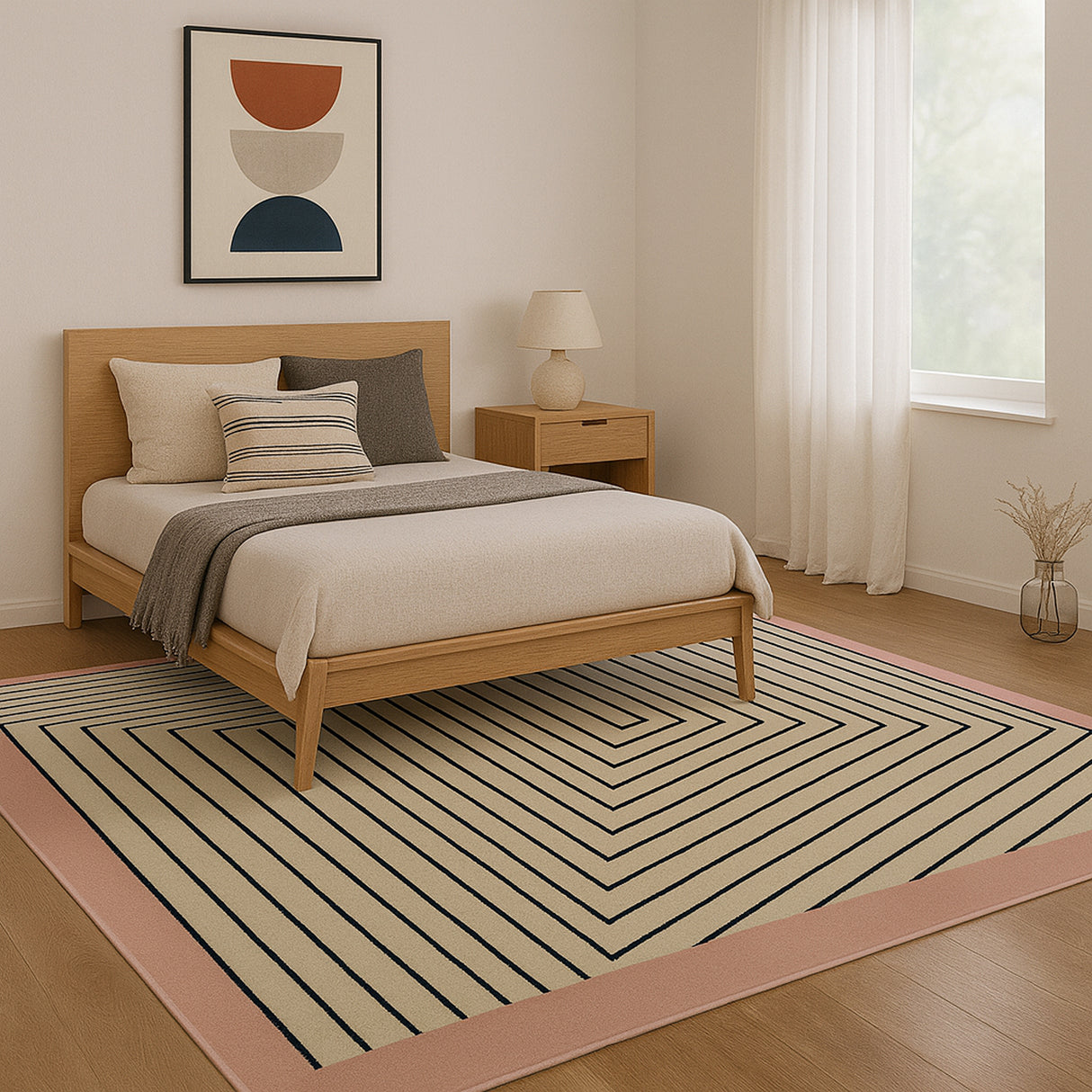 Alfombra Oregon Beige y Negro Germany 200x150cm Rectangular Suave para Dormitorio de Lineas