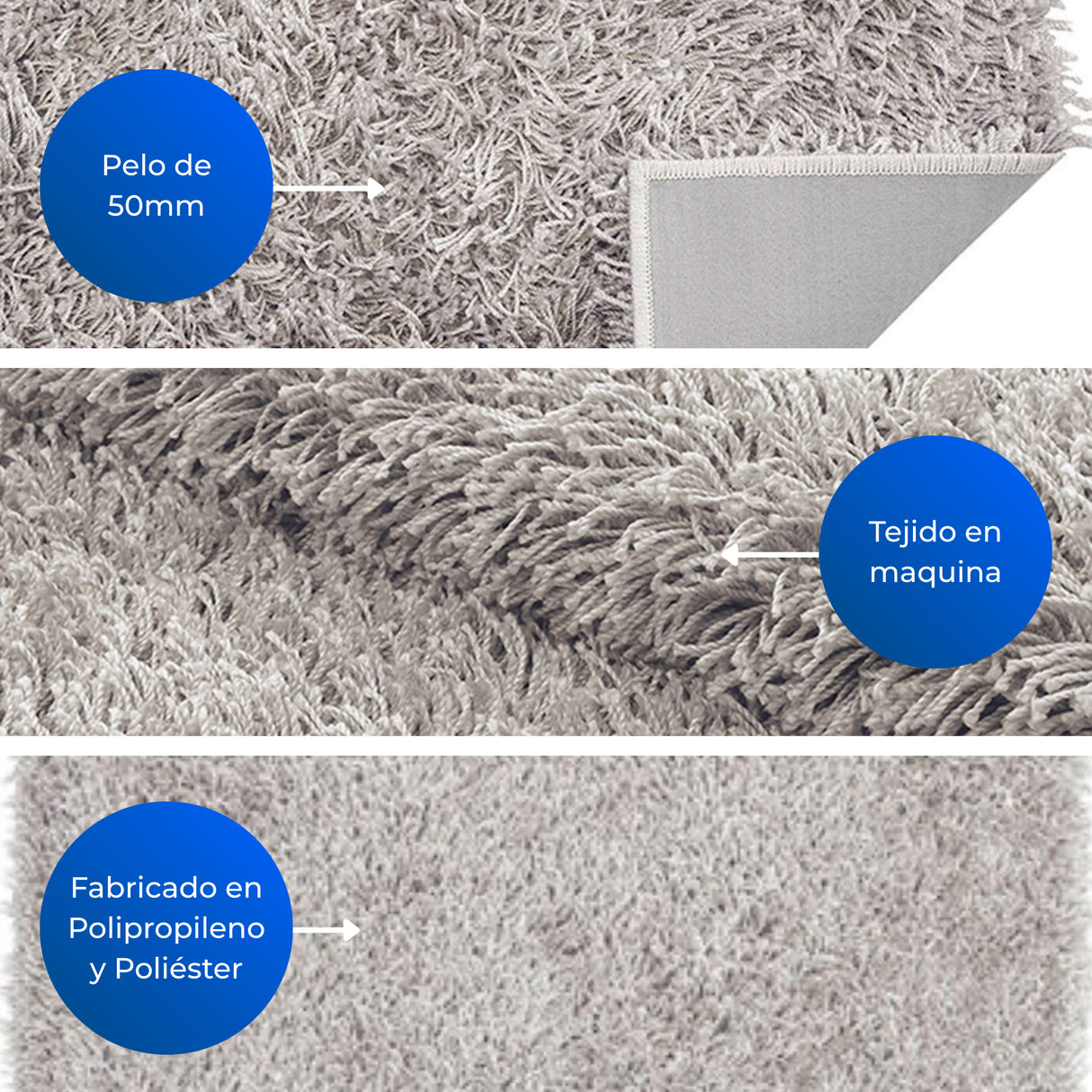 Alfombra Hawaii Gris 200x150cm Rectangular Suave para Sala De Estar Fondo Entero