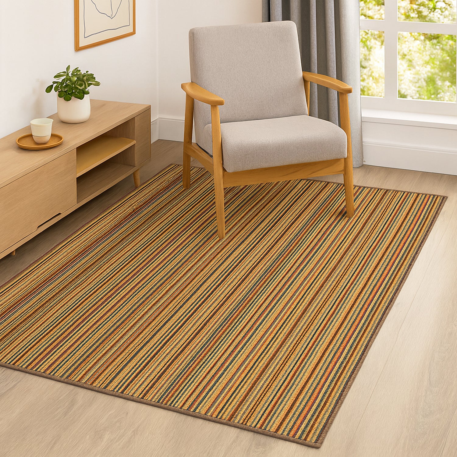 Alfombra Newark Multicolor 150x100cm Rectangular Suave para Sala De Estar de Lineas