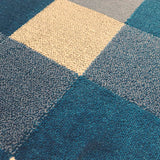 Alfombra Florida Azul Oscuro y Beige 200x150cm Rectangular Suave para Sala De Estar de Cuadros Y Rectangulos