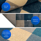 Alfombra Florida Azul Oscuro y Beige 200x150cm Rectangular Suave para Sala De Estar de Cuadros Y Rectangulos