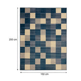 Alfombra Florida Azul Oscuro y Beige 200x150cm Rectangular Suave para Sala De Estar de Cuadros Y Rectangulos