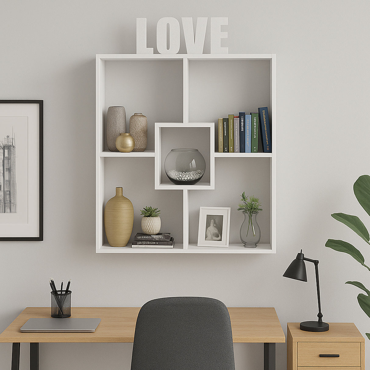 Estante Gracia Blanco 90x90cm con Cinco Entrepaños