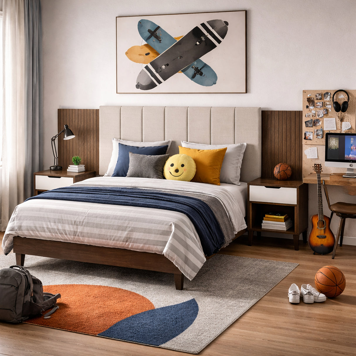 Cabecero Ajustable Elena Café y Blanco 257x130cm Para Cama Doble
