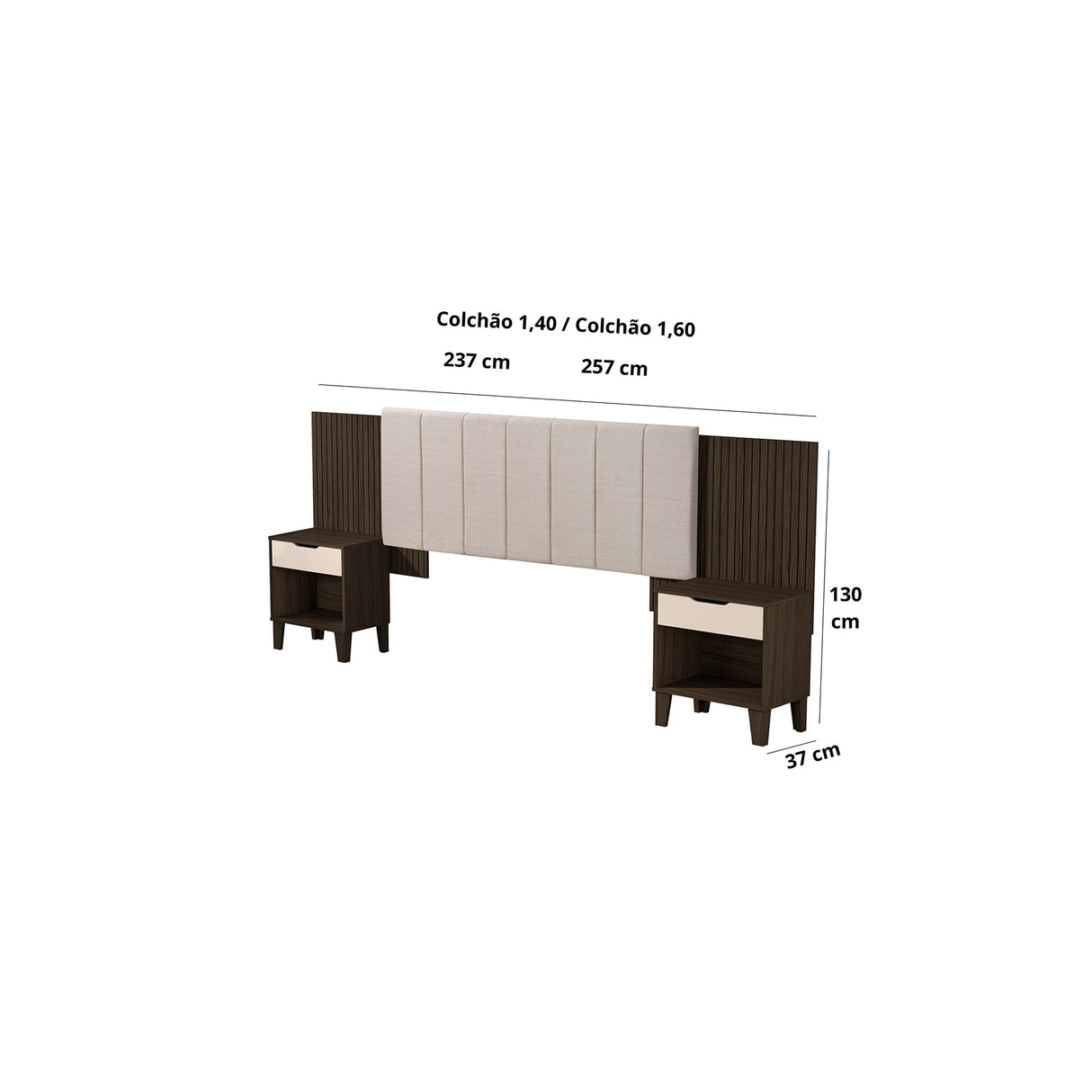 Cabecero Ajustable Elena Café y Blanco 257x130cm Para Cama Doble