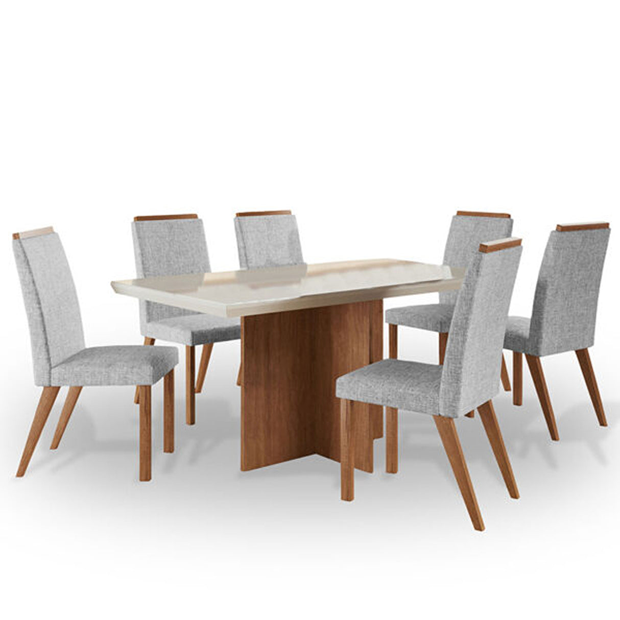 Comedor Aurora Café y Gris 160x78cm Cuadrado de de Seis Puestos con Seis Sillas