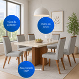Comedor Aurora Café y Gris 160x78cm Cuadrado de de Seis Puestos con Seis Sillas