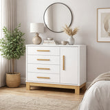 Cómoda Slim Blanco y Almendra 94x84cm de Cuatro Hileras con Cuatro Cajones