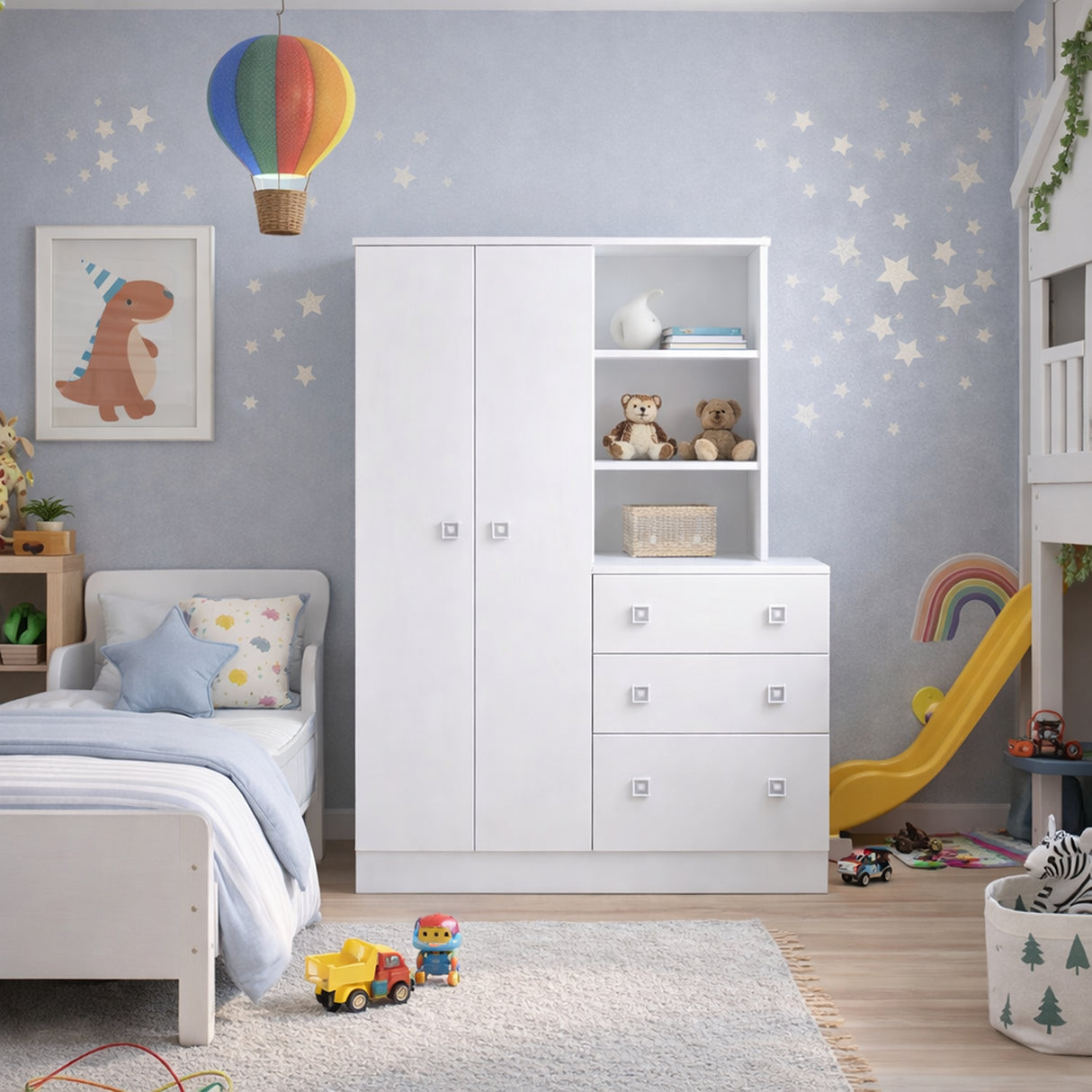 Cómoda con Closet Madrid Blanco 120.6x141.8cm de Tres Hileras con Tres Cajones