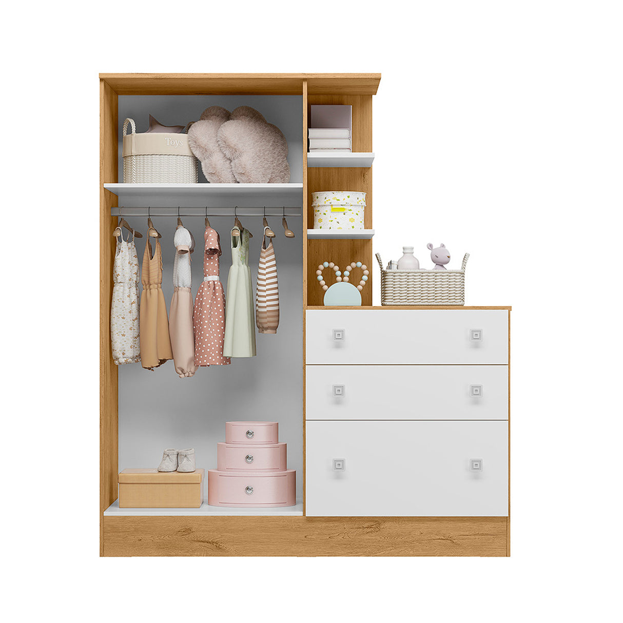 Cómoda con Closet Madrid Blanco y Almendra 120.6x141.8cm de Tres Hileras con Tres Cajones