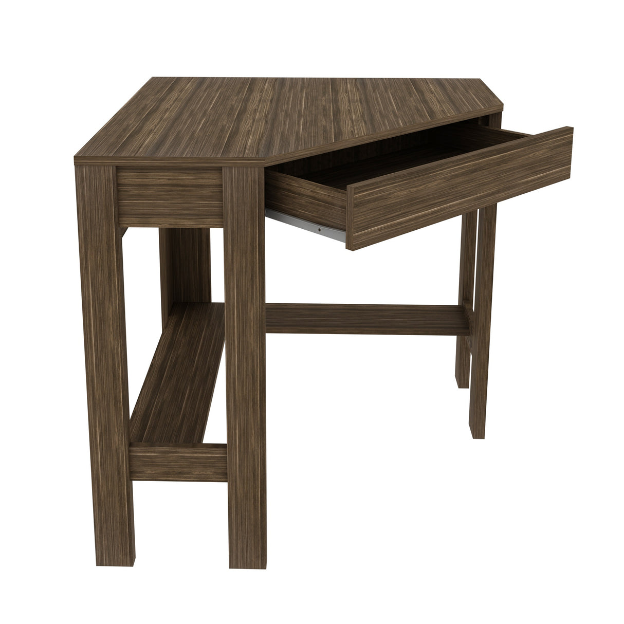 Escritorio Esquinero Dallas Nogal 76.5x74.5cm con Un Cajón y con Organizador de Libros