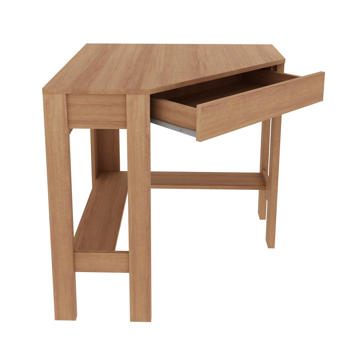 Escritorio Esquinero Dallas Almendra 76.5x74.5cm con Un Cajón y con Organizador de Libros