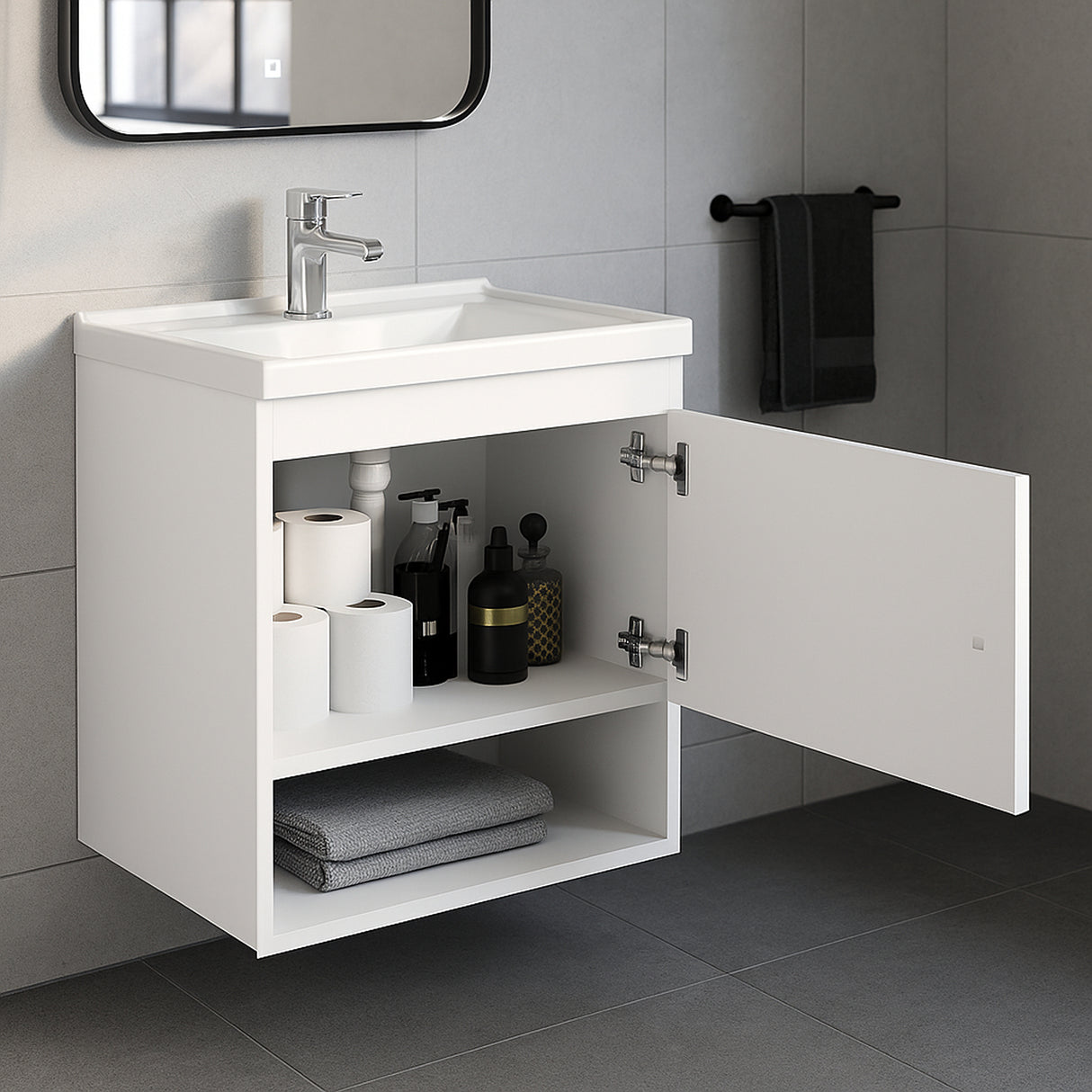 Mueble para Lavamanos Linz Blanco 44.3x45cm Individual Flotante con Lavamanos Integrado