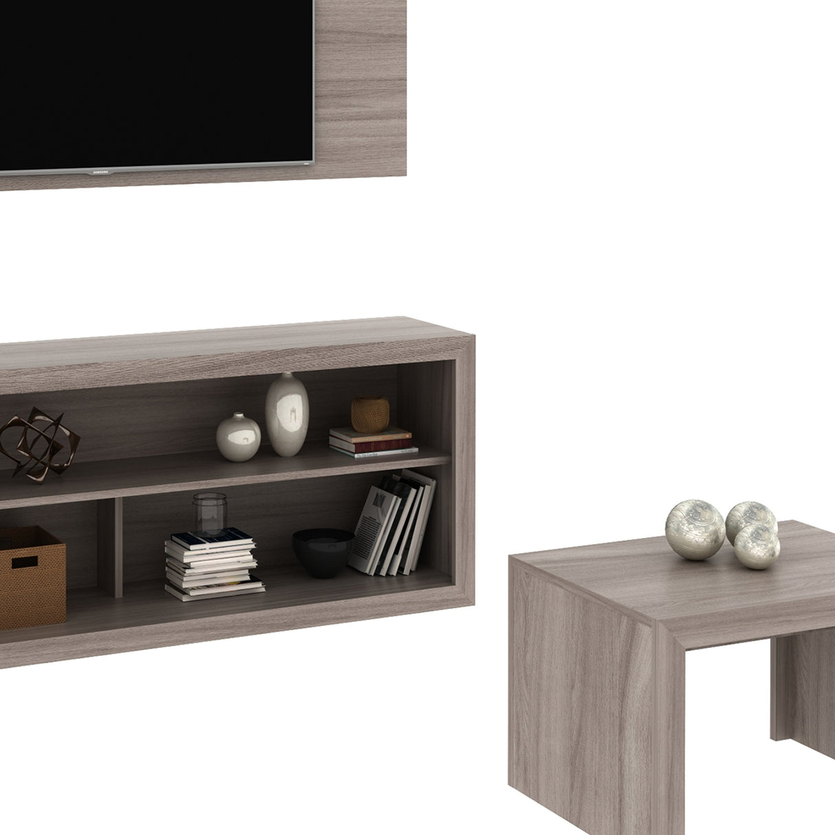 Combo Panel de TV Living Gris 136x60cm para TV Hasta 42" Pulgadas con Tres Compartimientos