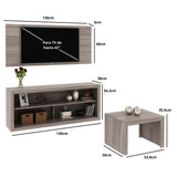 Combo Panel de TV Living Gris 136x60cm para TV Hasta 42" Pulgadas con Tres Compartimientos