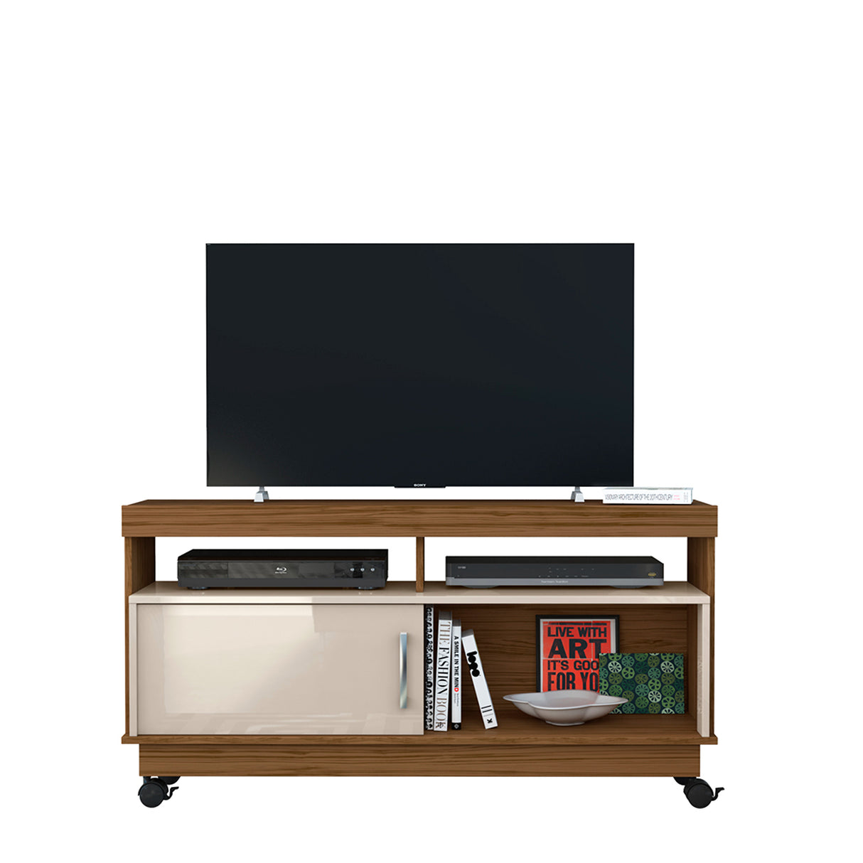 Mesa para TV Art Marrón y Blanco 121x61cm para TV Hasta 50" Pulgadas con Dos Compartimientos y con Dos Cajones