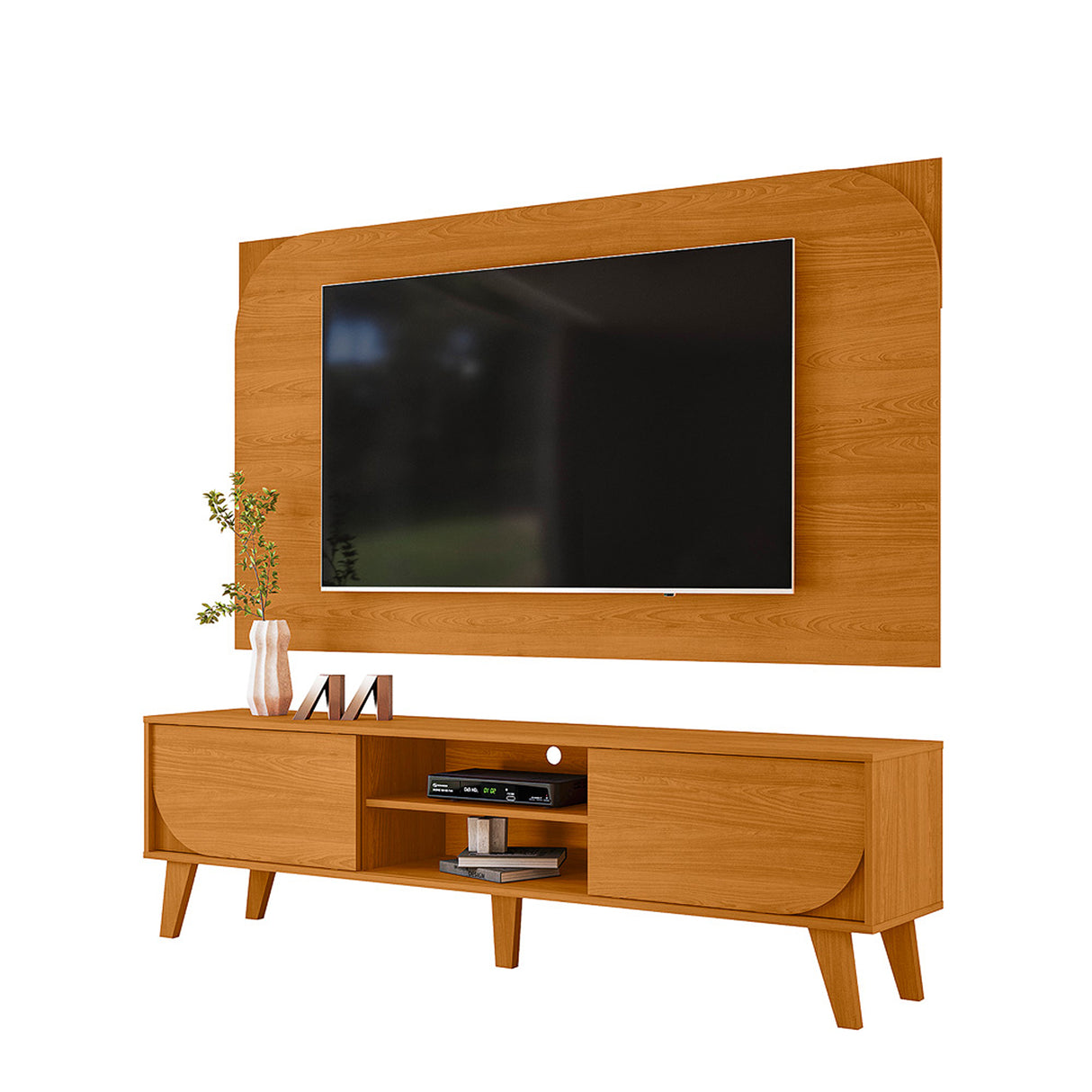 Combo Mueble y Panel de TV Juna Canela 182x98.5cm para TV Hasta 65" Pulgadas con Dos Compartimientos y con Dos Cajones