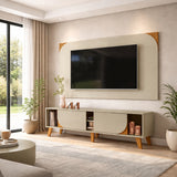 Combo Mueble y Panel de TV Juna Almendra y Blanco 182x98.5cm para TV Hasta 65" Pulgadas con Dos Compartimientos y con Dos Cajones