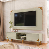 Combo Mueble y Panel de TV Juna Almendra y Blanco 182x98.5cm para TV Hasta 65" Pulgadas con Dos Compartimientos y con Dos Cajones
