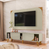 Combo Mueble y Panel de TV Juna Almendra y Blanco 182x98.5cm para TV Hasta 65" Pulgadas con Dos Compartimientos y con Dos Cajones