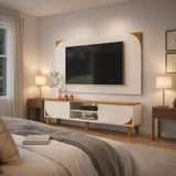 Combo Mueble y Panel de TV Juna Canela y Blanco 182x98.5cm para TV Hasta 65" Pulgadas con Dos Compartimientos y con Dos Cajones