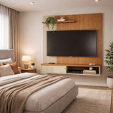 Panel de TV Aura Almendra y Blanco 160.5x162cm para TV Hasta 65" Pulgadas con Dos Compartimientos