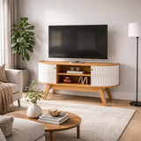 Mesa para TV Atlas Canela y Blanco 136x68cm para TV Hasta 55" Pulgadas con Dos Compartimientos y con Dos Cajones
