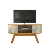 Mesa para TV Atlas Almendra y Blanco 136x68cm para TV Hasta 55" Pulgadas con Dos Compartimientos y con Dos Cajones