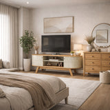 Mesa para TV Atlas Almendra y Blanco 136x68cm para TV Hasta 55" Pulgadas con Dos Compartimientos y con Dos Cajones