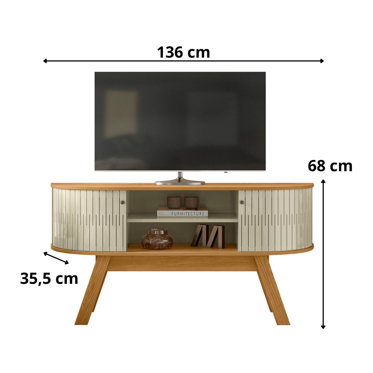 Mesa para TV Atlas Almendra y Blanco 136x68cm para TV Hasta 55" Pulgadas con Dos Compartimientos y con Dos Cajones