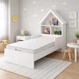 Combo Base Cama y Colchoneta Ariel Blanco 108x160cm con Cabecero y con Almacenamiento