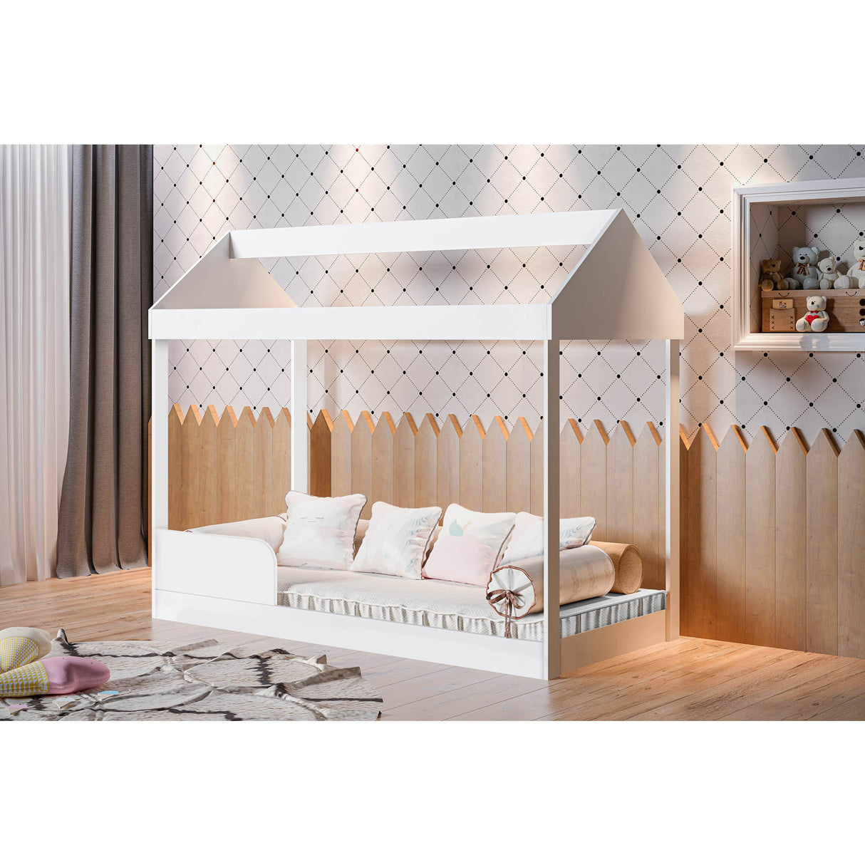 Cama Montessoriana Blanco 90x133cm para Colchon Sencillo 90 X 190 Cm