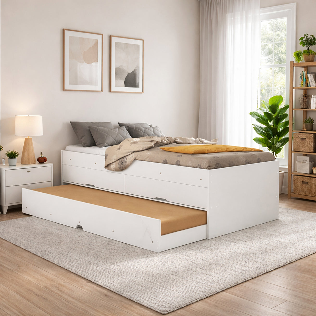 Cama Mar Blanco 95x60cm para Colchon Sencillo 90 X 190 Cm con Cabecero y con Almacenamiento