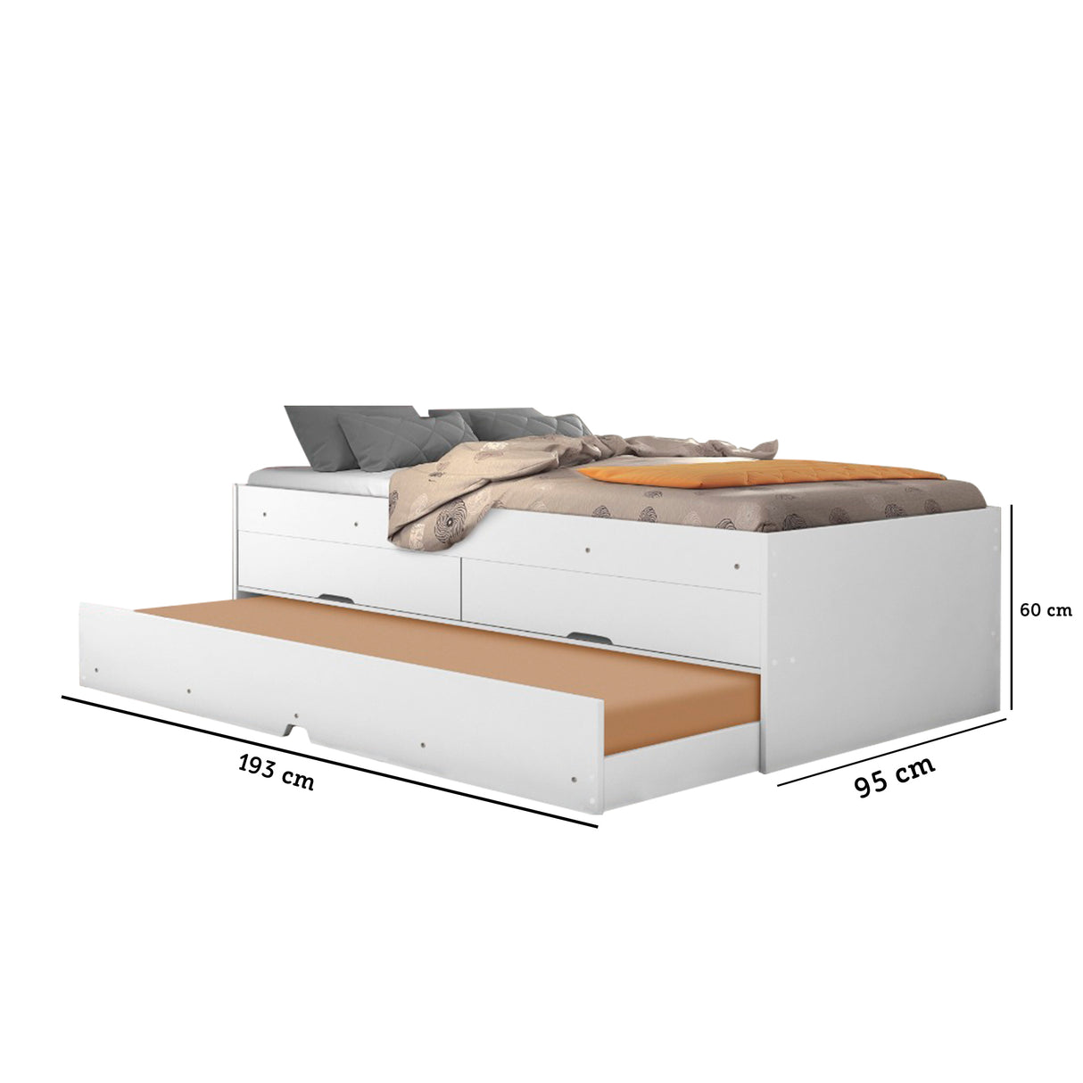 Cama Mar Blanco 95x60cm para Colchon Sencillo 90 X 190 Cm con Cabecero y con Almacenamiento